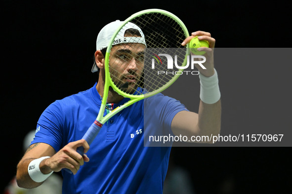 Matteo Berrettini (ITA) competes during the 2024 Davis Cup Finals Group Stage Bologna match between Italy and Belgium at Unipol Arena in Bol...