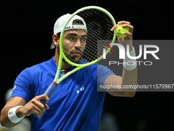 Matteo Berrettini (ITA) competes during the 2024 Davis Cup Finals Group Stage Bologna match between Italy and Belgium at Unipol Arena in Bol...