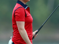 GAINESVILLE, VIRGINIA - SEPTEMBER 13: Ally Ewing of the United States waits on the 9th green during Day One of the Solheim Cup at Robert Tre...