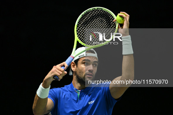 Matteo Berrettini (ITA) competes during the 2024 Davis Cup Finals Group Stage Bologna match between Italy and Belgium at Unipol Arena in Bol...