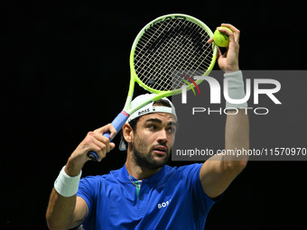 Matteo Berrettini (ITA) competes during the 2024 Davis Cup Finals Group Stage Bologna match between Italy and Belgium at Unipol Arena in Bol...