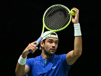 Matteo Berrettini (ITA) competes during the 2024 Davis Cup Finals Group Stage Bologna match between Italy and Belgium at Unipol Arena in Bol...