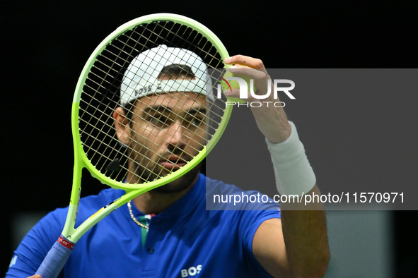 Matteo Berrettini (ITA) competes during the 2024 Davis Cup Finals Group Stage Bologna match between Italy and Belgium at Unipol Arena in Bol...