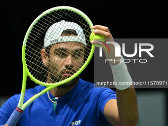 Matteo Berrettini (ITA) competes during the 2024 Davis Cup Finals Group Stage Bologna match between Italy and Belgium at Unipol Arena in Bol...