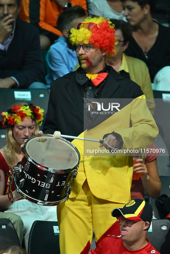 Belgium fans during the 2024 Davis Cup Finals Group Stage Bologna match between Italy and Belgium at Unipol Arena in Bologna, Italy, on Sept...