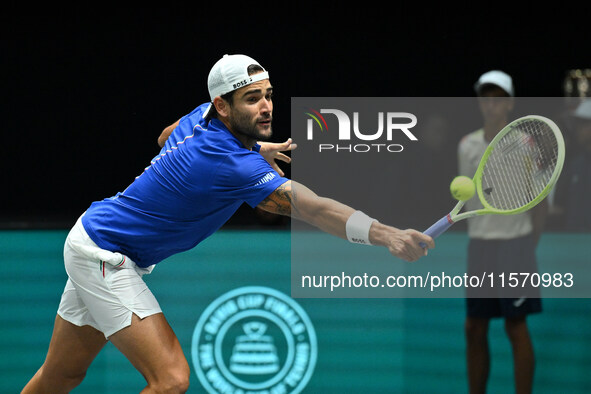 Matteo Berrettini (ITA) competes during the 2024 Davis Cup Finals Group Stage Bologna match between Italy and Belgium at Unipol Arena in Bol...