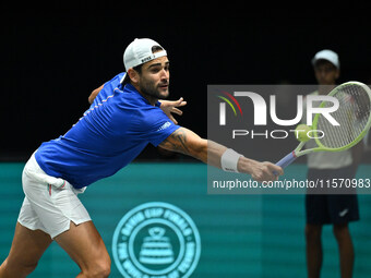 Matteo Berrettini (ITA) competes during the 2024 Davis Cup Finals Group Stage Bologna match between Italy and Belgium at Unipol Arena in Bol...