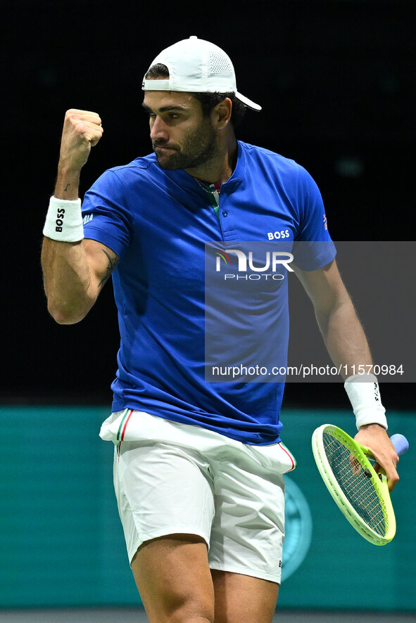 Matteo Berrettini (ITA) competes during the 2024 Davis Cup Finals Group Stage Bologna match between Italy and Belgium at Unipol Arena in Bol...