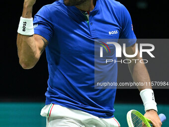 Matteo Berrettini (ITA) competes during the 2024 Davis Cup Finals Group Stage Bologna match between Italy and Belgium at Unipol Arena in Bol...