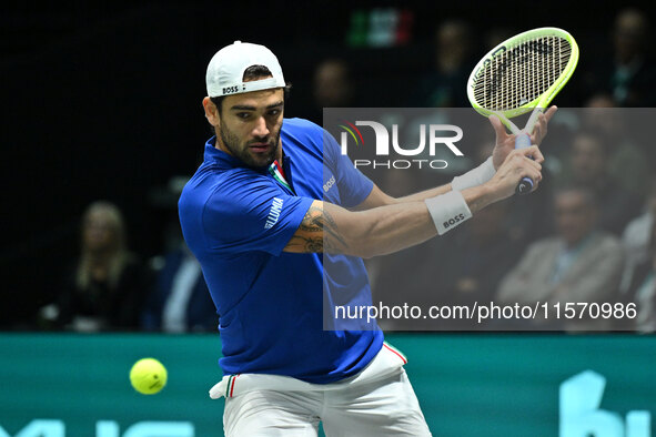 Matteo Berrettini (ITA) competes during the 2024 Davis Cup Finals Group Stage Bologna match between Italy and Belgium at Unipol Arena in Bol...