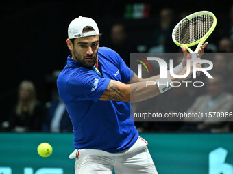 Matteo Berrettini (ITA) competes during the 2024 Davis Cup Finals Group Stage Bologna match between Italy and Belgium at Unipol Arena in Bol...