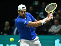 Matteo Berrettini (ITA) competes during the 2024 Davis Cup Finals Group Stage Bologna match between Italy and Belgium at Unipol Arena in Bol...