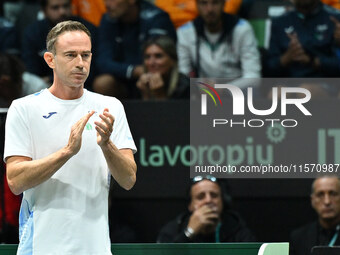 Italian Captain Filippo Volandri (ITA) during the 2024 Davis Cup Finals Group Stage Bologna match between Italy and Belgium at Unipol Arena...