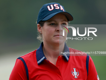 GAINESVILLE, VIRGINIA - SEPTEMBER 13: Ally Ewing of the United States walks from the 9th green during Day One of the Solheim Cup at Robert T...