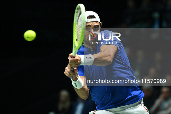 Matteo Berrettini (ITA) competes during the 2024 Davis Cup Finals Group Stage Bologna match between Italy and Belgium at Unipol Arena in Bol...