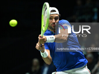 Matteo Berrettini (ITA) competes during the 2024 Davis Cup Finals Group Stage Bologna match between Italy and Belgium at Unipol Arena in Bol...