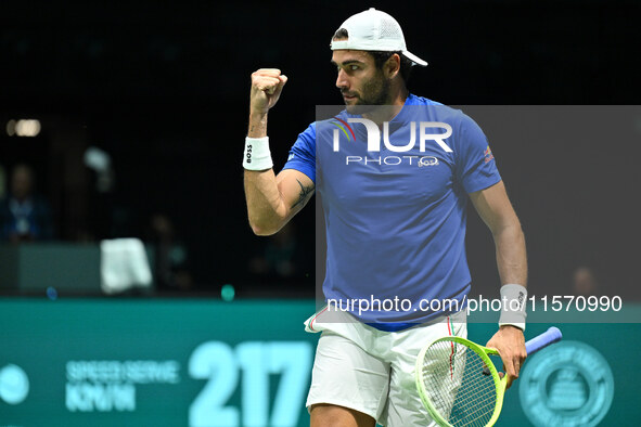 Matteo Berrettini (ITA) competes during the 2024 Davis Cup Finals Group Stage Bologna match between Italy and Belgium at Unipol Arena in Bol...