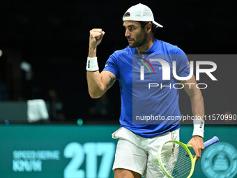 Matteo Berrettini (ITA) competes during the 2024 Davis Cup Finals Group Stage Bologna match between Italy and Belgium at Unipol Arena in Bol...