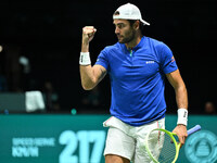 Matteo Berrettini (ITA) competes during the 2024 Davis Cup Finals Group Stage Bologna match between Italy and Belgium at Unipol Arena in Bol...