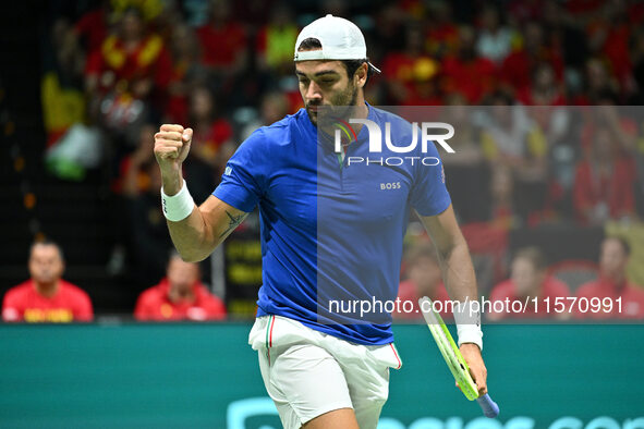 Matteo Berrettini (ITA) competes during the 2024 Davis Cup Finals Group Stage Bologna match between Italy and Belgium at Unipol Arena in Bol...