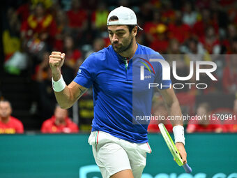 Matteo Berrettini (ITA) competes during the 2024 Davis Cup Finals Group Stage Bologna match between Italy and Belgium at Unipol Arena in Bol...