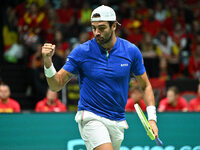 Matteo Berrettini (ITA) competes during the 2024 Davis Cup Finals Group Stage Bologna match between Italy and Belgium at Unipol Arena in Bol...