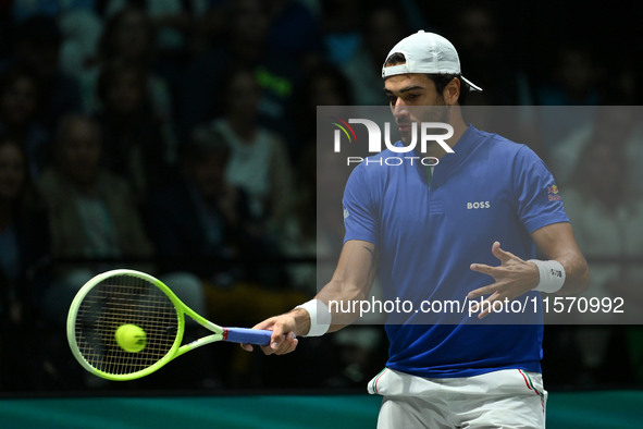 Matteo Berrettini (ITA) competes during the 2024 Davis Cup Finals Group Stage Bologna match between Italy and Belgium at Unipol Arena in Bol...