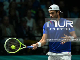 Matteo Berrettini (ITA) competes during the 2024 Davis Cup Finals Group Stage Bologna match between Italy and Belgium at Unipol Arena in Bol...