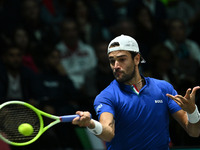 Matteo Berrettini (ITA) competes during the 2024 Davis Cup Finals Group Stage Bologna match between Italy and Belgium at Unipol Arena in Bol...