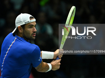 Matteo Berrettini (ITA) competes during the 2024 Davis Cup Finals Group Stage Bologna match between Italy and Belgium at Unipol Arena in Bol...