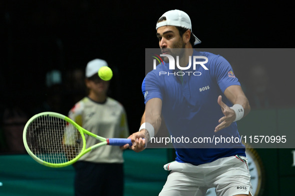 Matteo Berrettini (ITA) competes during the 2024 Davis Cup Finals Group Stage Bologna match between Italy and Belgium at Unipol Arena in Bol...