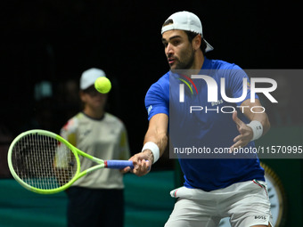 Matteo Berrettini (ITA) competes during the 2024 Davis Cup Finals Group Stage Bologna match between Italy and Belgium at Unipol Arena in Bol...