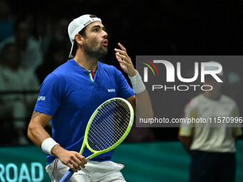 Matteo Berrettini (ITA) competes during the 2024 Davis Cup Finals Group Stage Bologna match between Italy and Belgium at Unipol Arena in Bol...