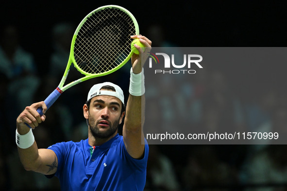 Matteo Berrettini (ITA) competes during the 2024 Davis Cup Finals Group Stage Bologna match between Italy and Belgium at Unipol Arena in Bol...