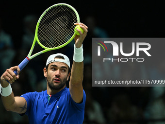 Matteo Berrettini (ITA) competes during the 2024 Davis Cup Finals Group Stage Bologna match between Italy and Belgium at Unipol Arena in Bol...