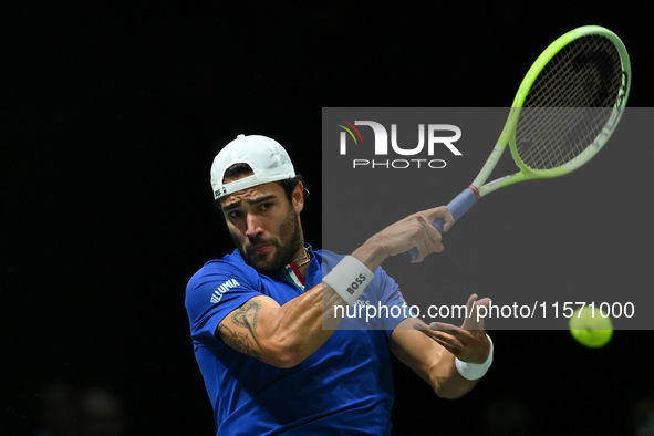 Matteo Berrettini (ITA) competes during the 2024 Davis Cup Finals Group Stage Bologna match between Italy and Belgium at Unipol Arena in Bol...