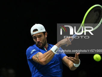 Matteo Berrettini (ITA) competes during the 2024 Davis Cup Finals Group Stage Bologna match between Italy and Belgium at Unipol Arena in Bol...