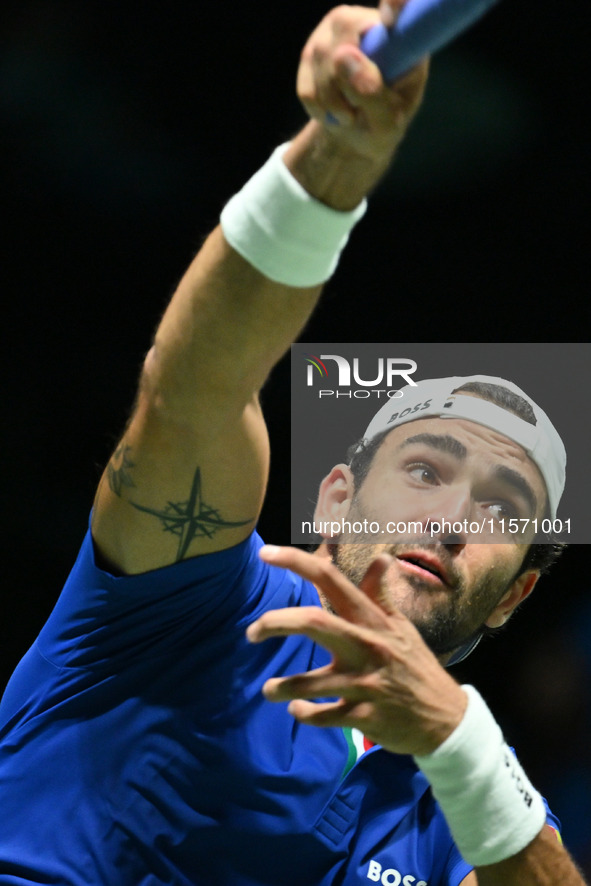 Matteo Berrettini (ITA) competes during the 2024 Davis Cup Finals Group Stage Bologna match between Italy and Belgium at Unipol Arena in Bol...