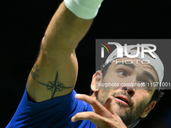 Matteo Berrettini (ITA) competes during the 2024 Davis Cup Finals Group Stage Bologna match between Italy and Belgium at Unipol Arena in Bol...