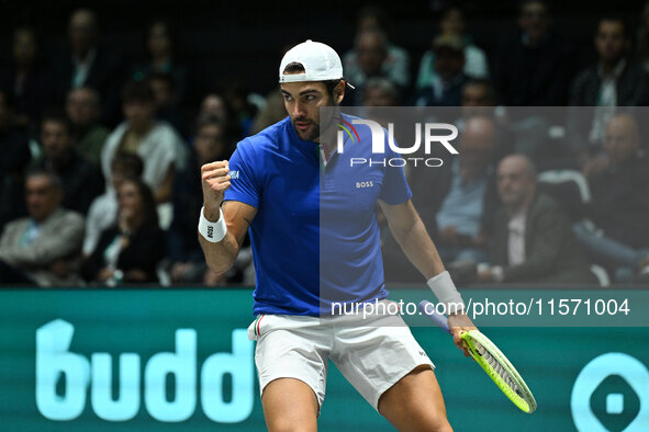 Matteo Berrettini (ITA) competes during the 2024 Davis Cup Finals Group Stage Bologna match between Italy and Belgium at Unipol Arena in Bol...