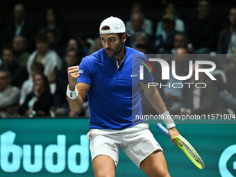 Matteo Berrettini (ITA) competes during the 2024 Davis Cup Finals Group Stage Bologna match between Italy and Belgium at Unipol Arena in Bol...