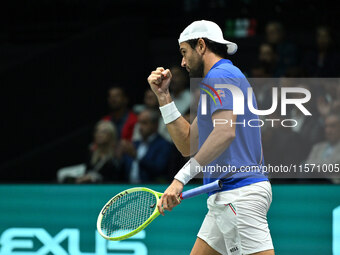 Matteo Berrettini (ITA) competes during the 2024 Davis Cup Finals Group Stage Bologna match between Italy and Belgium at Unipol Arena in Bol...