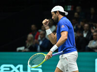 Matteo Berrettini (ITA) competes during the 2024 Davis Cup Finals Group Stage Bologna match between Italy and Belgium at Unipol Arena in Bol...