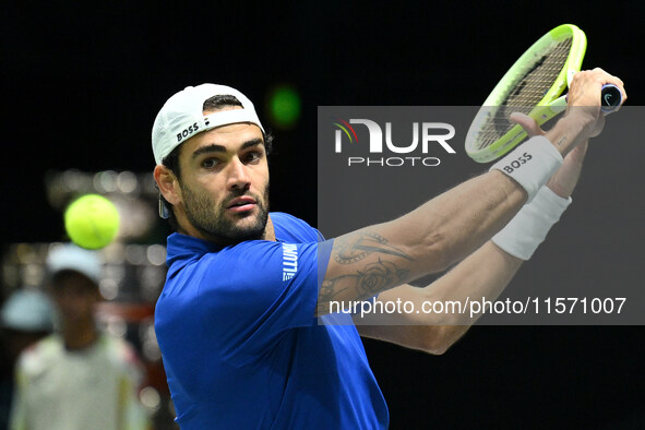 Matteo Berrettini (ITA) competes during the 2024 Davis Cup Finals Group Stage Bologna match between Italy and Belgium at Unipol Arena in Bol...