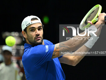 Matteo Berrettini (ITA) competes during the 2024 Davis Cup Finals Group Stage Bologna match between Italy and Belgium at Unipol Arena in Bol...