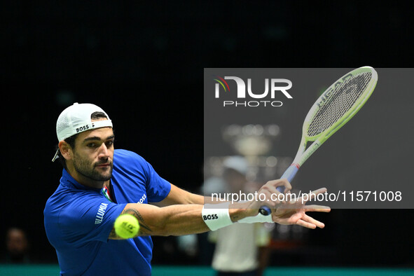 Matteo Berrettini (ITA) competes during the 2024 Davis Cup Finals Group Stage Bologna match between Italy and Belgium at Unipol Arena in Bol...