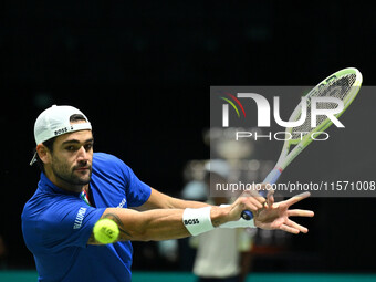 Matteo Berrettini (ITA) competes during the 2024 Davis Cup Finals Group Stage Bologna match between Italy and Belgium at Unipol Arena in Bol...