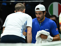 Matteo Berrettini (ITA) competes during the 2024 Davis Cup Finals Group Stage Bologna match between Italy and Belgium at Unipol Arena in Bol...