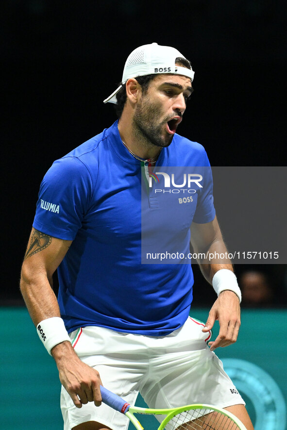 Matteo Berrettini (ITA) competes during the 2024 Davis Cup Finals Group Stage Bologna match between Italy and Belgium at Unipol Arena in Bol...