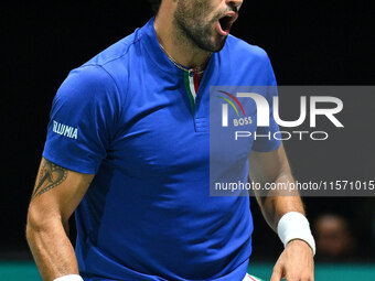 Matteo Berrettini (ITA) competes during the 2024 Davis Cup Finals Group Stage Bologna match between Italy and Belgium at Unipol Arena in Bol...